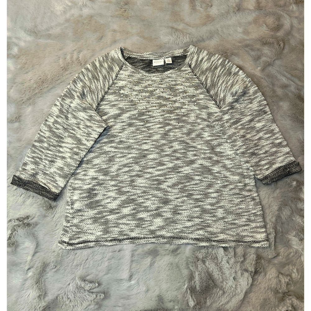 Weekends by Chicos Marled Knit Sweater‎ Raglan Sleeve Textured Gray White size 2